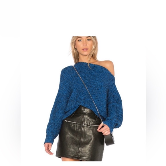 T by Alexander Wang Asymmetrical Knit Blue & Black Sweater - Picture 1 of 5